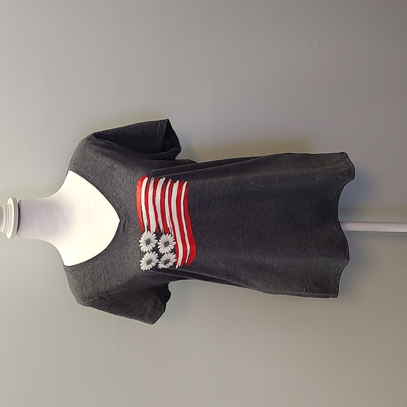 Hanes V Neck T-Shirt with Daisy Flag - Navy Heather (See Description on … - Picture 4 of 16